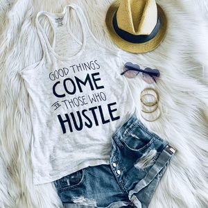 Hustle White Burn Out Tank Top